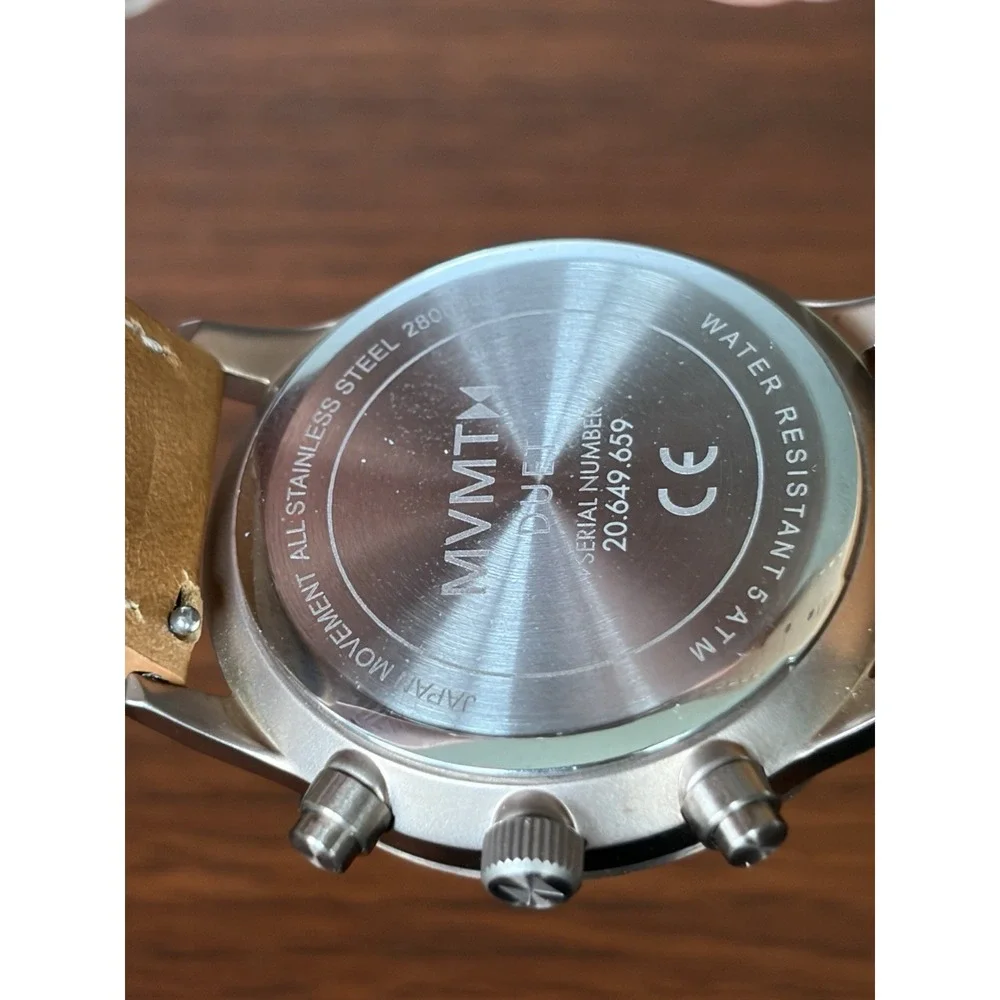 MVMT Duet Chronograph Watch Brown Leather Band Women Classy Analog Needs Battery